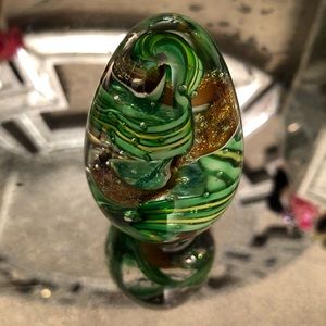 Multicolor marble green, brown tan glass round egg